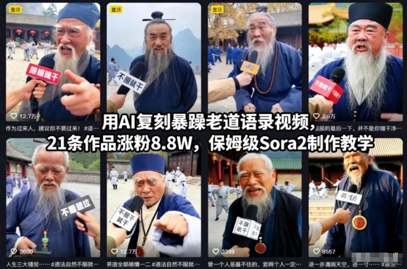用AI复刻暴躁老道语录视频，21条作品涨粉8.8W，保姆级Sora2制作教学-小目标云网创