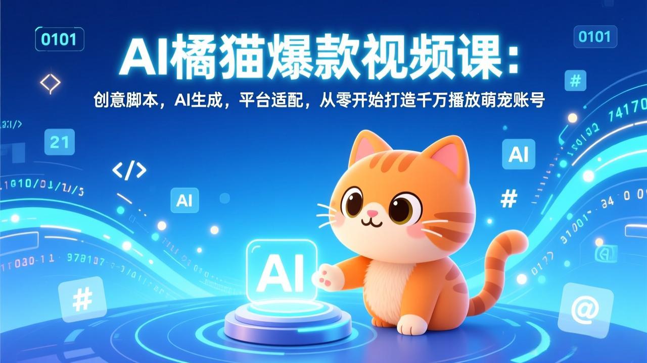 AI橘猫爆款视频课：创意脚本，AI生成，平台适配，从零开始打造千万播放萌宠账号-小目标云网创