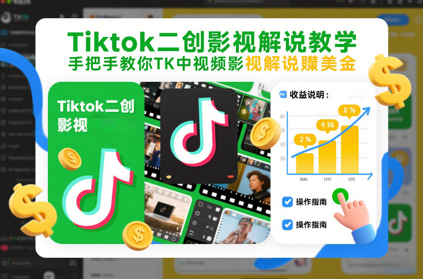 Tiktok二创影视解说教学，手把手教你TK中视频影视解说賺美金(更新26年1月)-小目标云网创