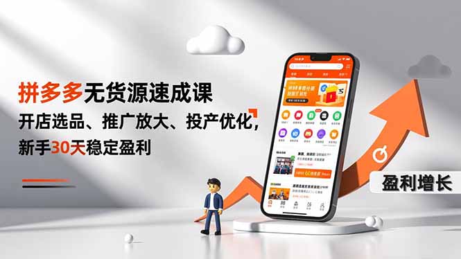拼多多无货源速成课，开店选品、推广放大、投产优化，新手30天稳定盈利-小目标云网创