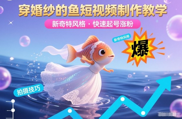 穿婚纱的鱼短视频制作教学，新奇特风格，快速起号涨粉-小目标云网创