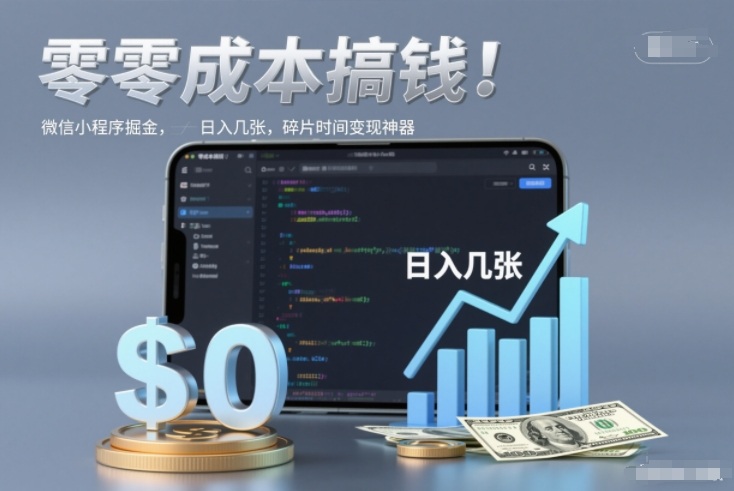 零成本搞钱，微信小程序掘金，简单易操作，日入几张，碎片时间变现神器【揭秘】-小目标云网创