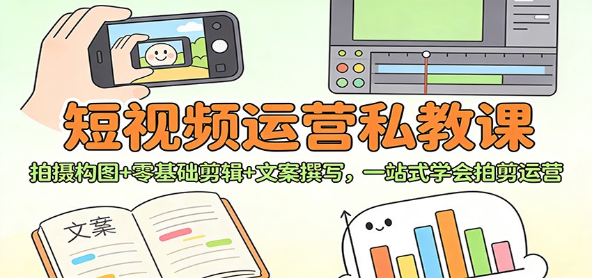 短视频运营私教课：拍摄构图+零基础剪辑 +文案撰写，一站式学会拍剪运营-小目标云网创
