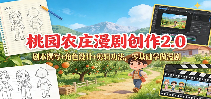 桃园农庄漫剧创作2.0：剧本撰写+角色设计+剪辑功法，零基础学做漫剧-小目标云网创