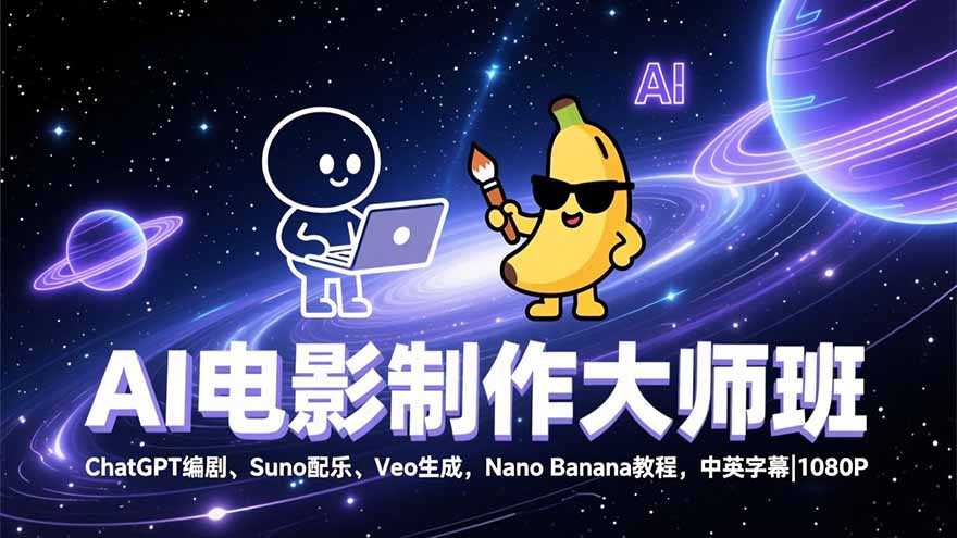 AI电影制作大师班：ChatGPT编剧、Suno配乐、Veo生成，Nano Banana教程，中英字幕|1080P-小目标云网创
