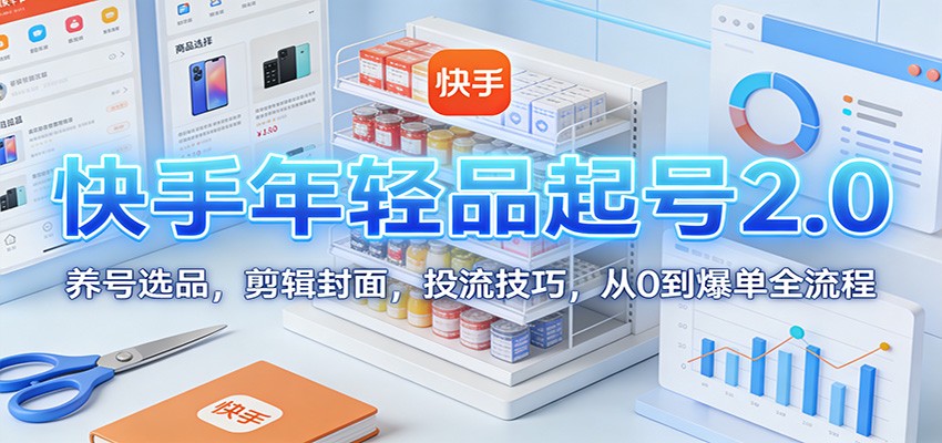 快手年轻品起号2.0：养号选品，剪辑封面，投流技巧，从0到爆单全流程-小目标云网创