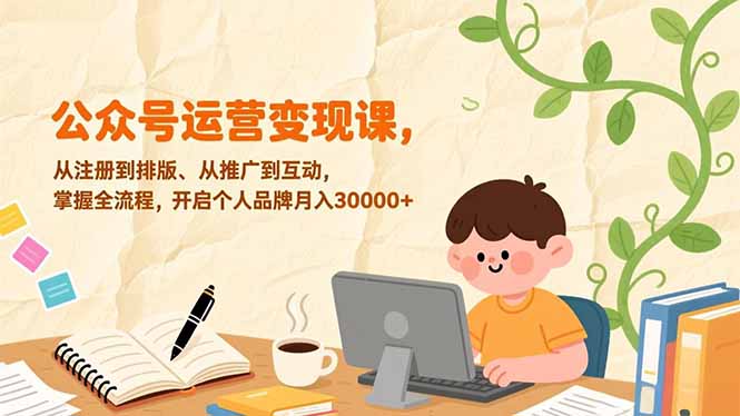 公众号运营变现课，从注册到排版、从推广到互动，掌握全流程，开启个人品牌月入30000+-小目标云网创