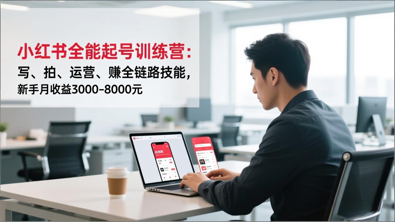 小红书全能起号训练营：写、拍、运营、赚全链路技能，新手月收益3000-8000元-小目标云网创