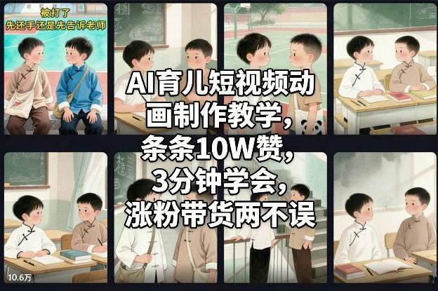 AI育儿短视频动画制作教学，条条10W赞，3分钟学会，涨粉带货两不误-小目标云网创