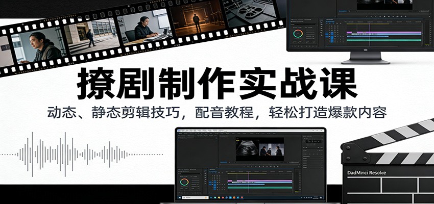 撩剧制作实战课：动态、静态剪辑技巧，配音教程，轻松打造爆款内容-小目标云网创
