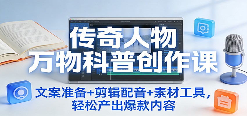 传奇人物万物科普创作课：文案准备+剪辑配音+素材工具，轻松产出爆款内容-小目标云网创