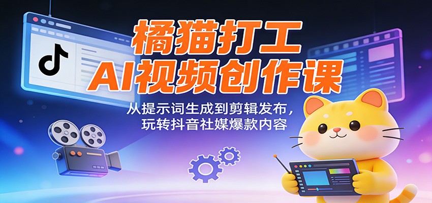 橘猫打工AI视频创作课：从提示词生成到剪辑发布，玩转抖音社媒爆款内容-小目标云网创
